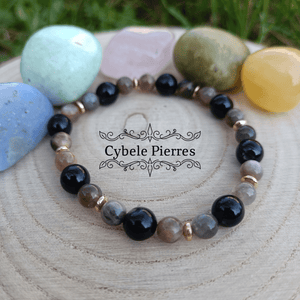 Bracelet Lumière - Hyperstène et Pierre de Lune (6 et 8mm) - 18cm - Cybele Pierres
