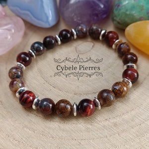 Bracelet Maitrise - Oeil de taureau et Piétersite (8mm) - 17cm - Cybele Pierres