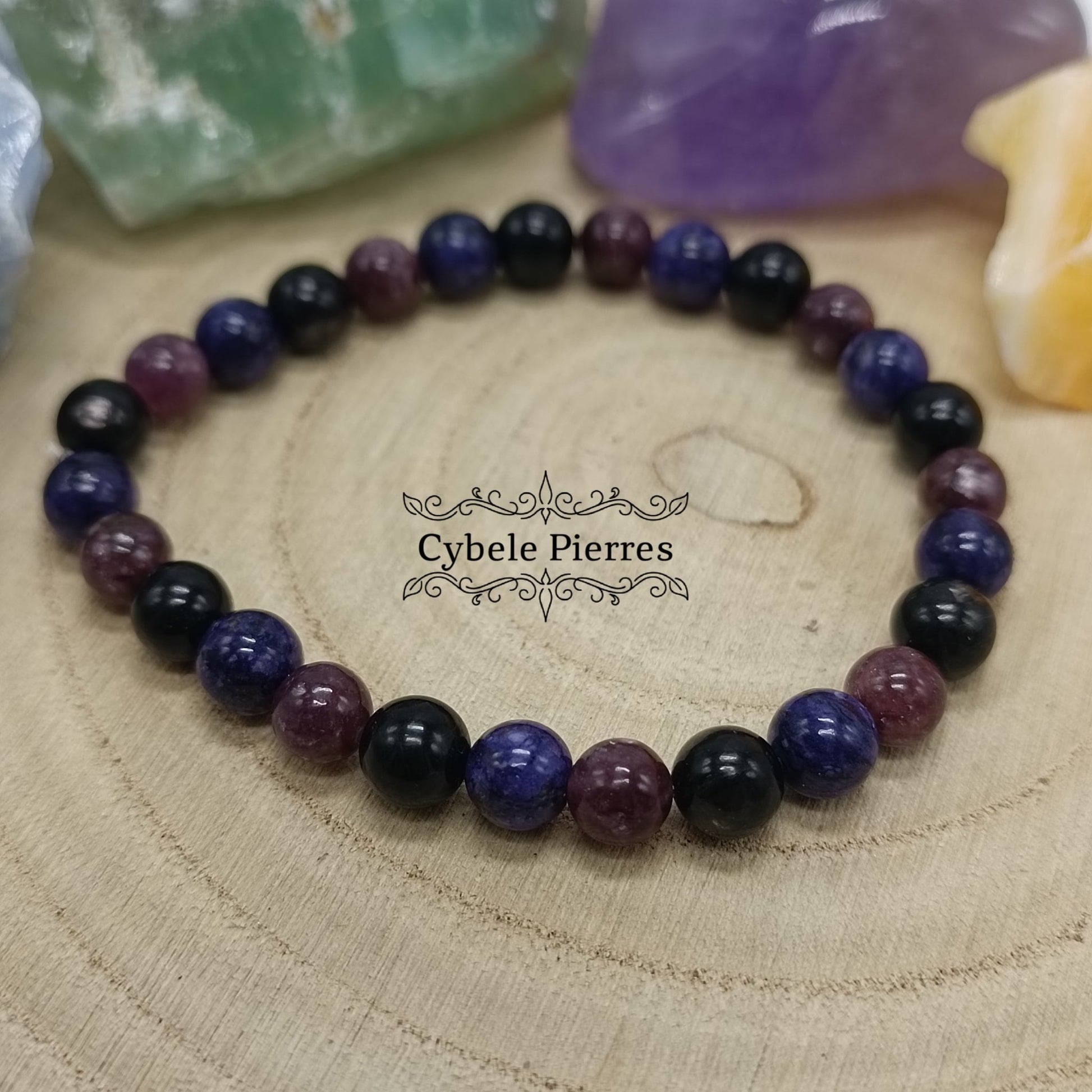 Bracelet Méditation - Hyperstène, Charoïte et Lépidolite (6mm) - 17cm - Cybele Pierres