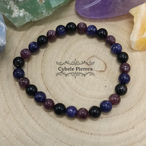 Bracelet Méditation - Hyperstène, Charoïte et Lépidolite (6mm) - 17cm - Cybele Pierres