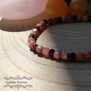 Bracelet Mémoire - Rhodochrosite et Grenat (4mm et 3mm) - 18cm - Cybele Pierres
