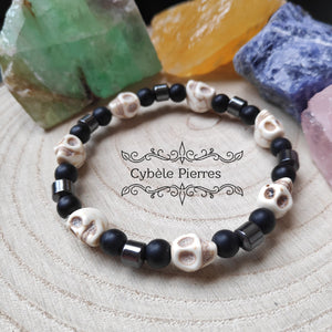 Bracelet Métal - Howlite et Onyx mat (6mm) - 18cm - Cybele Pierres