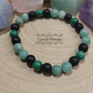 Bracelet Nature : Malachite, Amazonite et Onyx (8mm) - 19cm - Cybele Pierres
