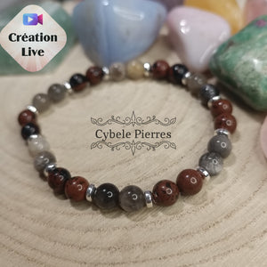 Bracelet Noisettes - Obsidienne acajou et Pierre de lune (6mm) - 17cm - Cybele Pierres