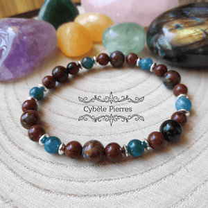 Bracelet Nouveaux Projets - Obsidienne Acajou, Piétersite et Apatite bleue (6mm et 8mm) - 19cm - Cybele Pierres