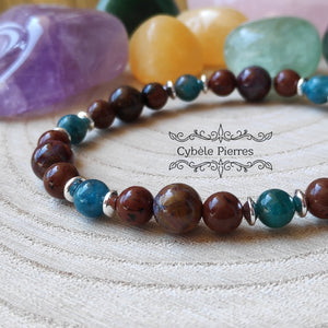 Bracelet Nouveaux Projets - Obsidienne Acajou, Piétersite et Apatite bleue (6mm et 8mm) - 19cm - Cybele Pierres