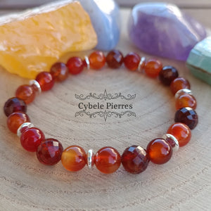 Bracelet oh la la ! - Grenat Spessartine facetté et Cornaline (8mm) - 18cm - Cybele Pierres