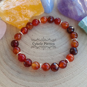 Bracelet oh la la ! - Grenat Spessartine facetté et Cornaline (8mm) - 18cm - Cybele Pierres