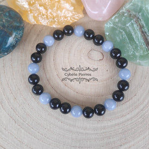Bracelet Ombre - Angélite et Tourmaline (8mm) - 18cm - Cybele Pierres