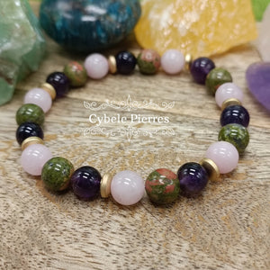 Bracelet "On se décide" - Améthyste, Quartz rose et Unakite (8mm) - 19cm - Cybele Pierres