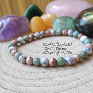Bracelet On se détend - Amazonite, Rhodochrosite et Howlite (6mm) - 17cm - Cybele Pierres