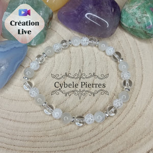 Bracelet "On va y arriver" - Cristal de roche normal, craquelé et Pierre de Lune Blanche (6mm) - 18cm - Cybele Pierres