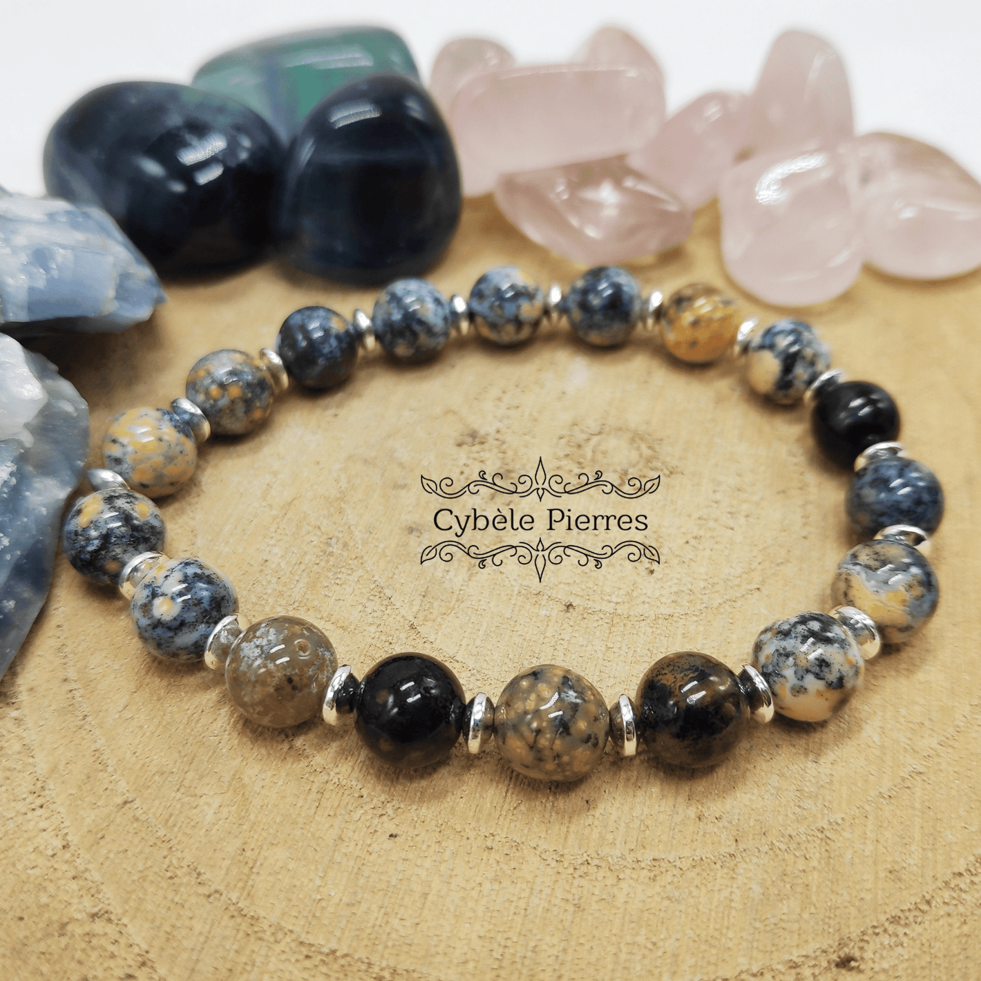 Bracelet Opale dendritique (Merlinite) - (8mm) - 18cm - Cybele Pierres