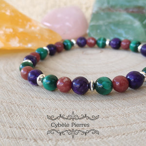 Bracelet Opportunité et Intuition - Malachite, Charoïte et Thulite (6mm) - 18cm - Cybele Pierres