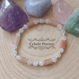 Bracelet Oracle - Pierre de Soleil et labradorite blanche - (8 et 10mm) - 18cm - Cybele Pierres