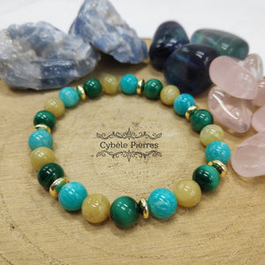 Bracelet Orchidée - Malachite Amazonite et Héliodore (8mm) - 19cm - Cybele Pierres