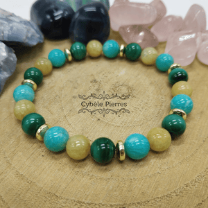 Bracelet Orchidée - Malachite Amazonite et Héliodore (8mm) - 19cm - Cybele Pierres