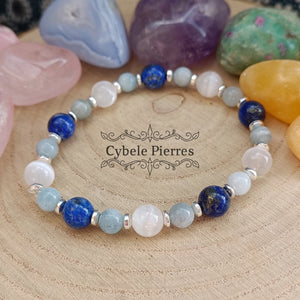 Bracelet Organisation Mentale - Aigue - marine, Lapis - Lazuli et Sélénite (6 et 8mm) - 18cm | Clarté et Concentration - Cybele Pierres