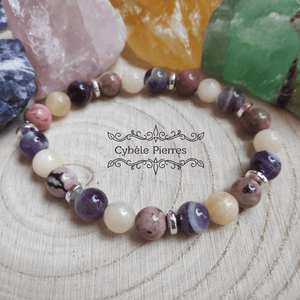 Bracelet Pardon - Améthyste, Calcite orange et Rhodonite (8mm) - 18cm - Cybele Pierres