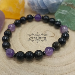 Bracelet Patience et changement - Obsidienne dorée et Améthyste (8mm) - 18cm - Cybele Pierres
