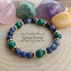 Bracelet perception - Sodalite et Malachite (6 et 8mm) - 17cm - Cybele Pierres