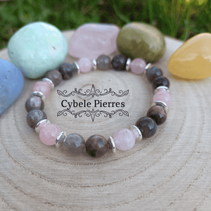 Bracelet Plaisir - Quartz rose et Pierre de Lune (8mm) - 18cm - Cybele Pierres