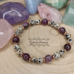 Bracelet Primula - Jaspe Dalmatien et Lépidolite (8mm et 6mm) - 18cm - Cybele Pierres