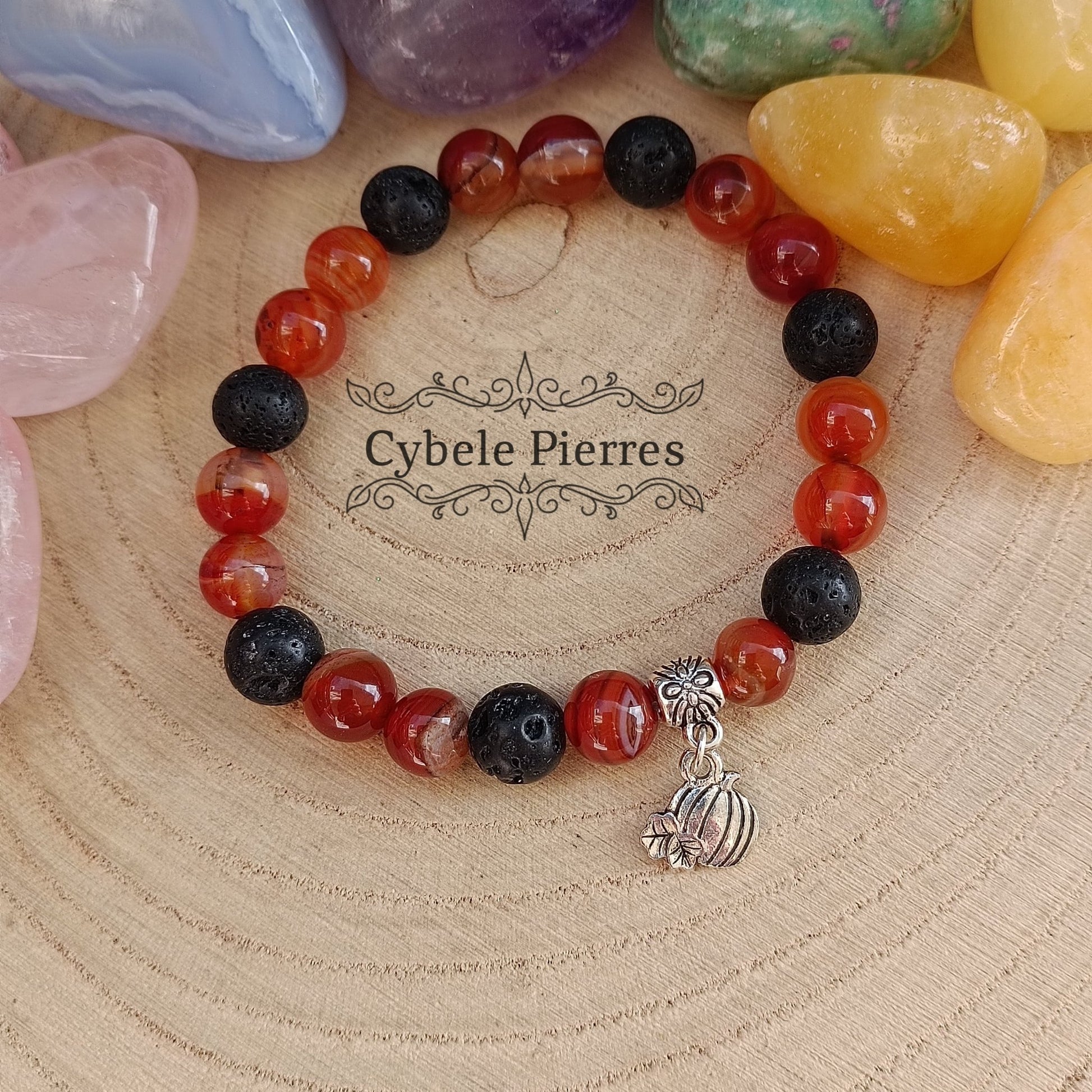 Bracelet Pumpkin - Sardonyx et Pierre de lave (8mm) - 17cm - Cybele Pierres