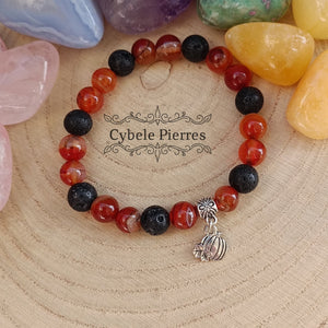 Bracelet Pumpkin - Sardonyx et Pierre de lave (8mm) - 17cm - Cybele Pierres
