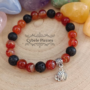 Bracelet Pumpkin - Sardonyx et Pierre de lave (8mm) - 17cm - Cybele Pierres