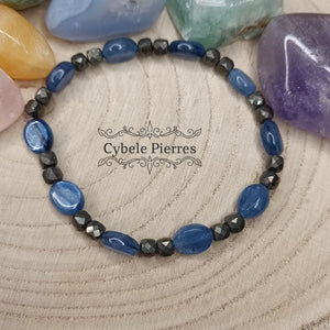 Bracelet Raison - Cyanite et Pyrite carrée facettée (6 et 8mm) - 18cm - Cybele Pierres
