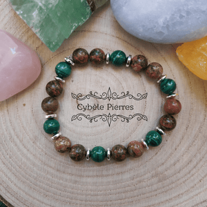 Bracelet Reflexion et Confiance - Unakite et Malachite (8mm) - 17cm - Cybele Pierres