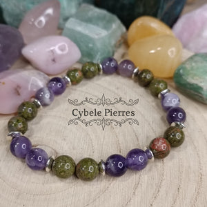 Bracelet Responsabilité - Améthyste et Unakite (8mm) - 19cm - Cybele Pierres