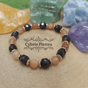 Bracelet Romance - Pierre de Lune facettée et Grenat carré facettée (8mm) - 18cm - Cybele Pierres