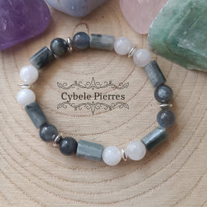 Bracelet Secret - Labradorite, oeil de faucon et Péristérite (8mm) - 18cm - Cybele Pierres