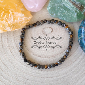 Bracelet Secret mystérieux - Pyrite et Oeil de tigre facetté (4mm) - 17cm - Cybele Pierres
