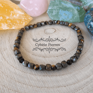Bracelet Secret mystérieux - Pyrite et Oeil de tigre facetté (4mm) - 17cm - Cybele Pierres