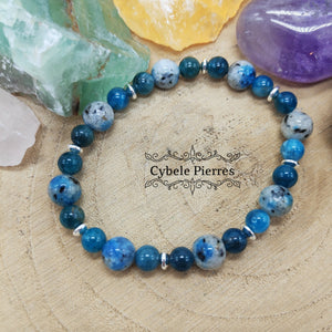 Bracelet Self - controle - Apatite bleue et Jaspe K2 (Kétonite) (6 et 8mm) - 17cm - Cybele Pierres