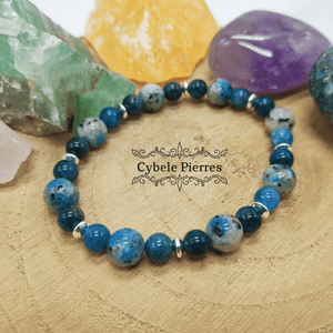 Bracelet Self - controle - Apatite bleue et Jaspe K2 (Kétonite) (6 et 8mm) - 17cm - Cybele Pierres