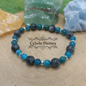 Bracelet Sens Pratique - Apatite et Larvikite (6 et 8mm) - 17cm - Cybele Pierres