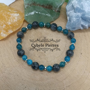 Bracelet Sens Pratique - Apatite et Larvikite (6 et 8mm) - 17cm - Cybele Pierres