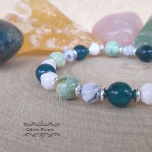Bracelet Souvenir - Variscite, Apatite bleue et Howlite (6mm et 8mm) - 18cm - Cybele Pierres