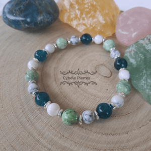 Bracelet Souvenir - Variscite, Apatite bleue et Howlite (6mm et 8mm) - 18cm - Cybele Pierres