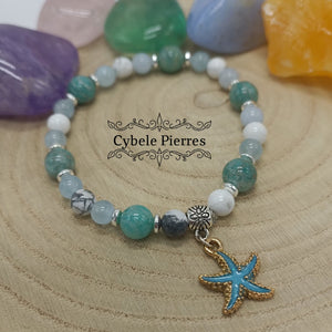 Bracelet Summer - Howlite, Aigue - marine et Amazonite (6 et 8 mm) - 18cm - Cybele Pierres