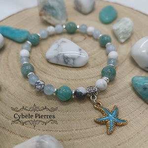 Bracelet Summer - Howlite, Aigue - marine et Amazonite (6 et 8 mm) - 18cm - Cybele Pierres