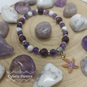 Bracelet Summer - Howlite, Améthyste et Lépidolite (6 et 8mm) - 18cm - Cybele Pierres