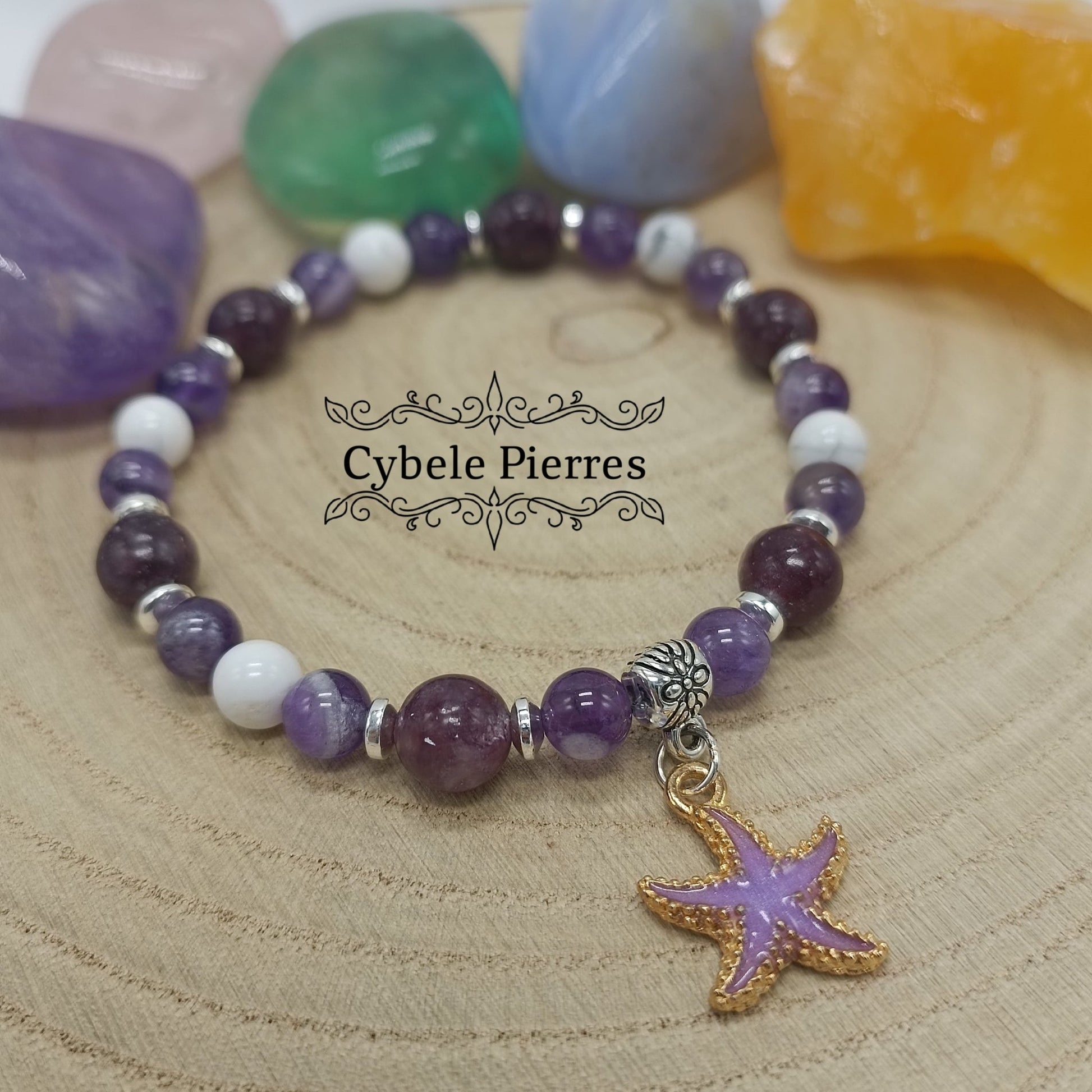 Bracelet Summer - Howlite, Améthyste et Lépidolite (6 et 8mm) - 18cm - Cybele Pierres