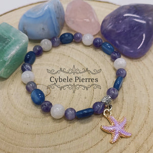 Bracelet "Summer" Violet - Péristérite, Améthyste et Cyanite (8mm et 6mm) - 18cm - Cybele Pierres