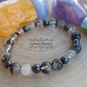 Bracelet Tendre - Hématite et Quartz Lodolite (6 et 8mm) - 17cm - Cybele Pierres