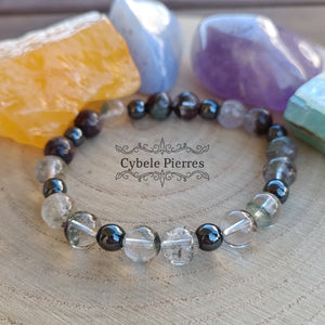 Bracelet Tendre - Hématite et Quartz Lodolite (6 et 8mm) - 17cm - Cybele Pierres